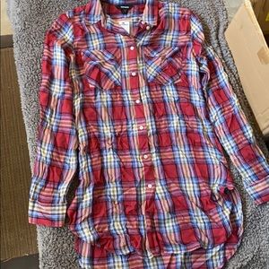 Long button up plaid shirt